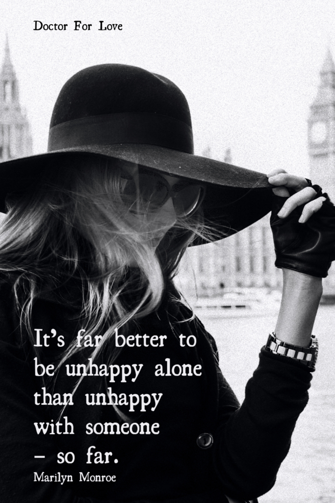 a woman with a hat and sunglasses in London centre and a quote in the bottom corner of the photo