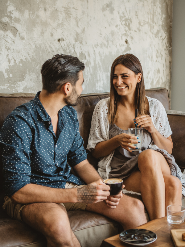 couple sitting in a caffee for their first date