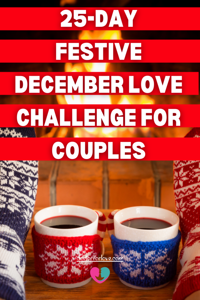 mail and female's feet in Christmas socks in front of a fireplace and two mugs of warm beverage between them