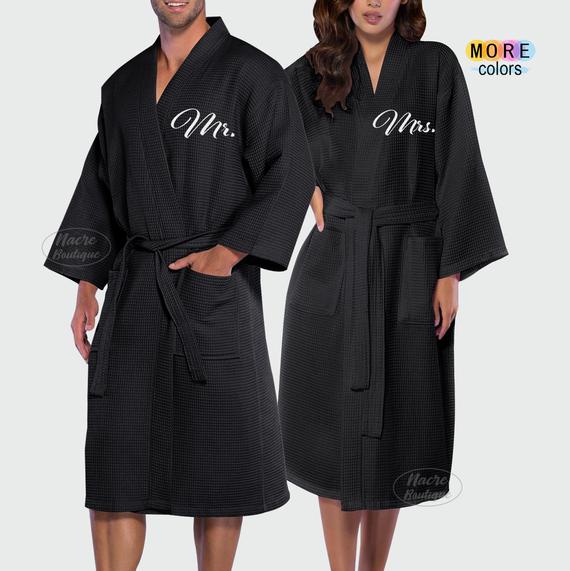 Image for Mr and Mrs Robes Couple Matching Waffle Robes 