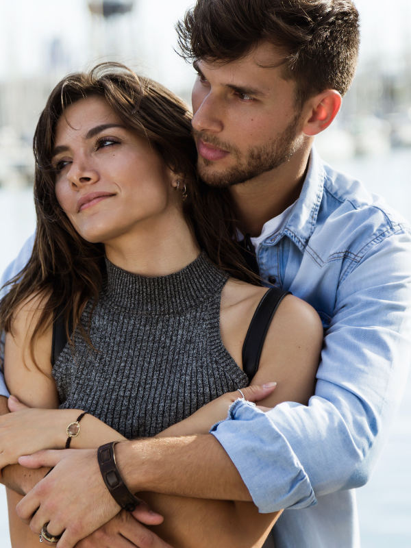 man hugging his wife