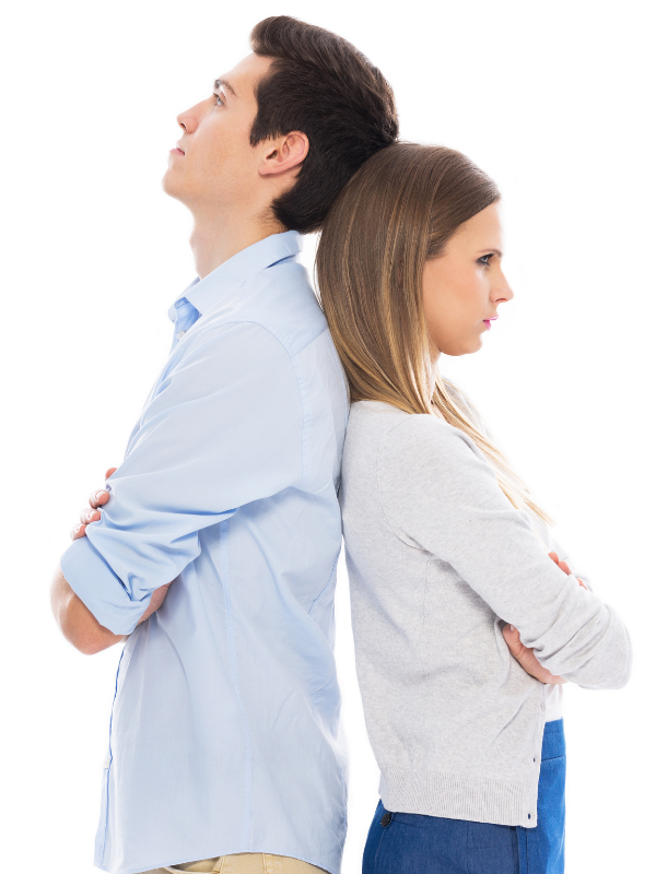 man and woman back to back