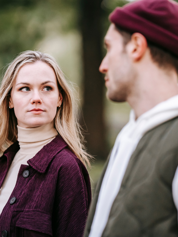 woman looking at a man