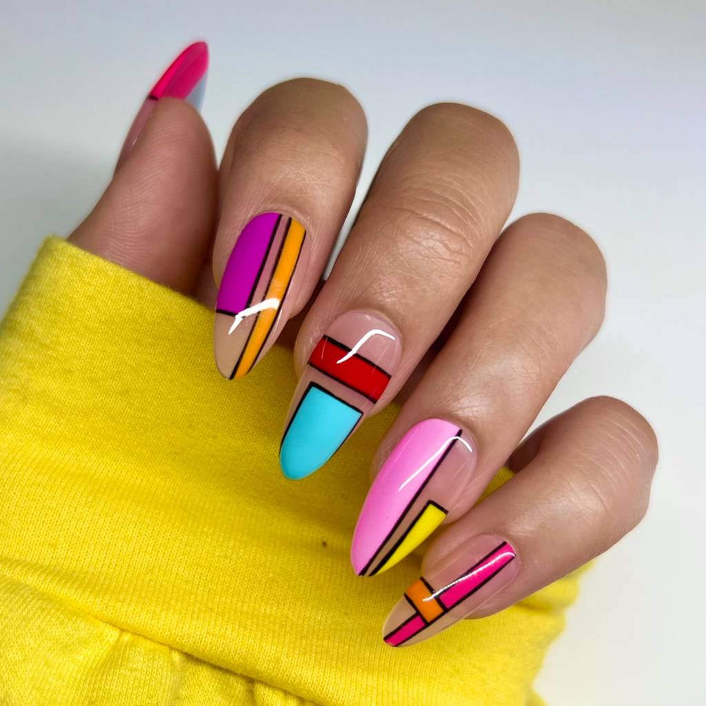 mismatched abstract geometric press-on nails