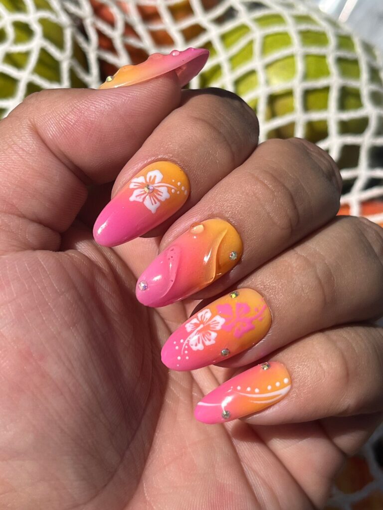 passion sunrise themed nails